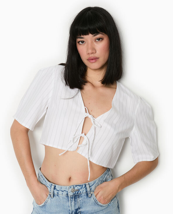 Blouse courte rayée avec nouettes blanc - Pimkie