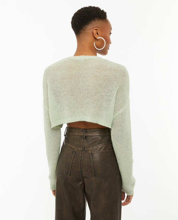 Gilet court en maille ajourée vert clair - Pimkie