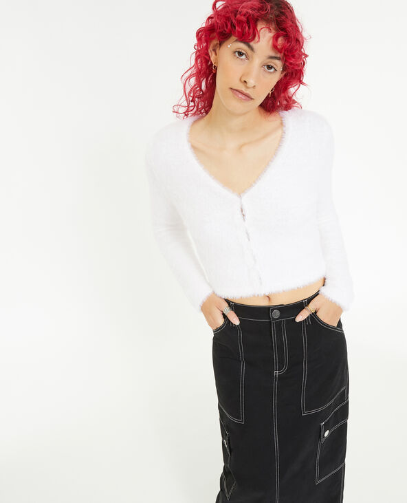 Gilet court en maille poilue blanc - Pimkie