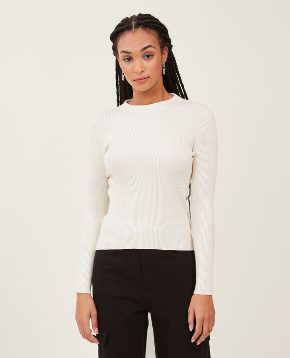 Pull col rond maille côtelée blanc - Pimkie