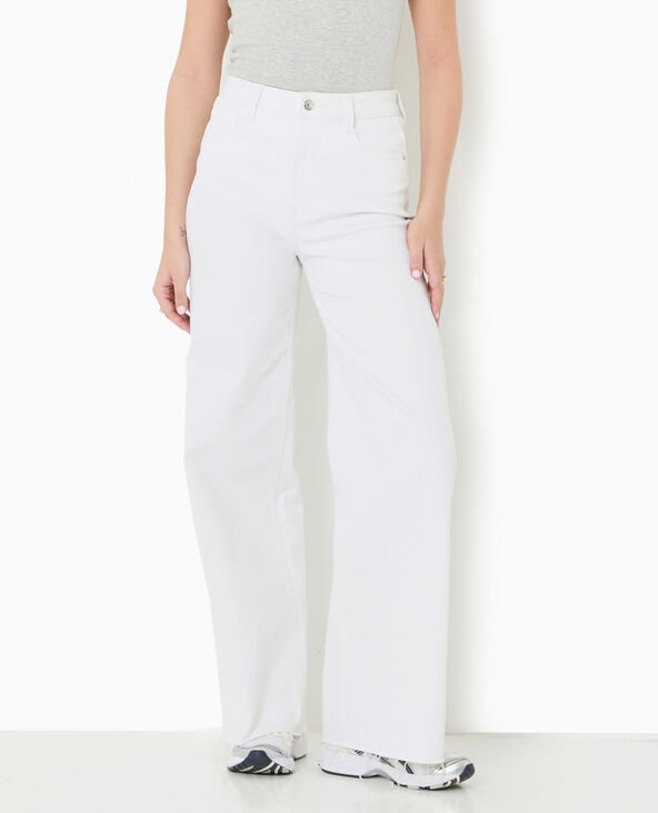Jean wide taille haute bas coupés blanc - Pimkie