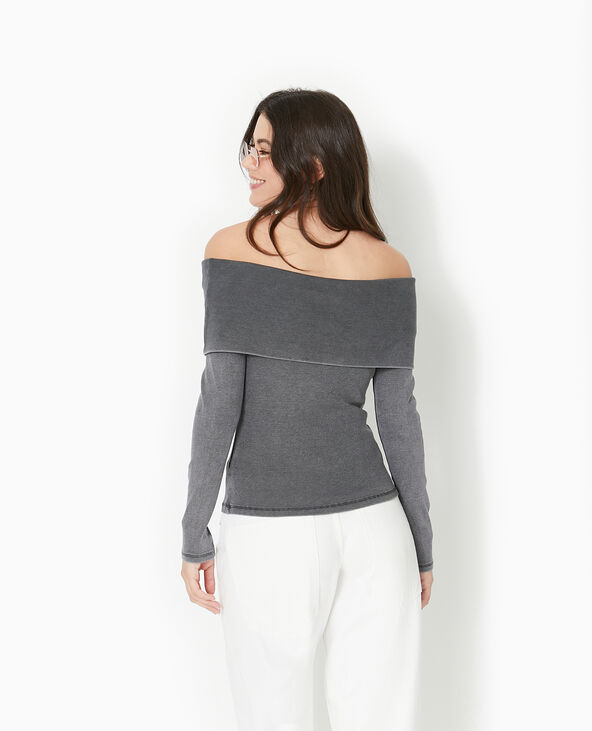 Top manches longues encolure Bardot gris foncé - Pimkie