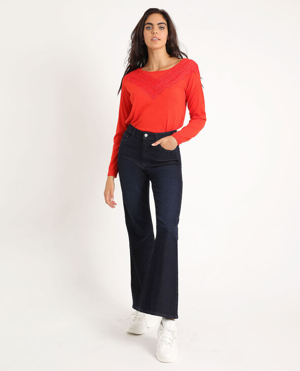 Pull à dentelle rouge - Pimkie