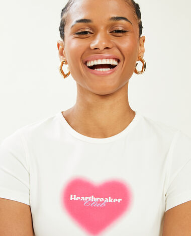 T-shirt court avec motif blanc - Pimkie