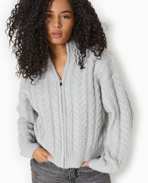 Gilet zippé en maille torsadée gris clair - Pimkie