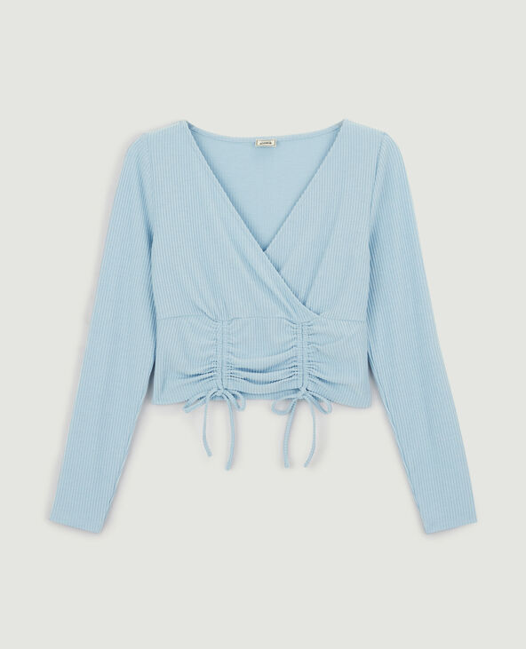 Top court effet cache-cœur bleu clair - Pimkie