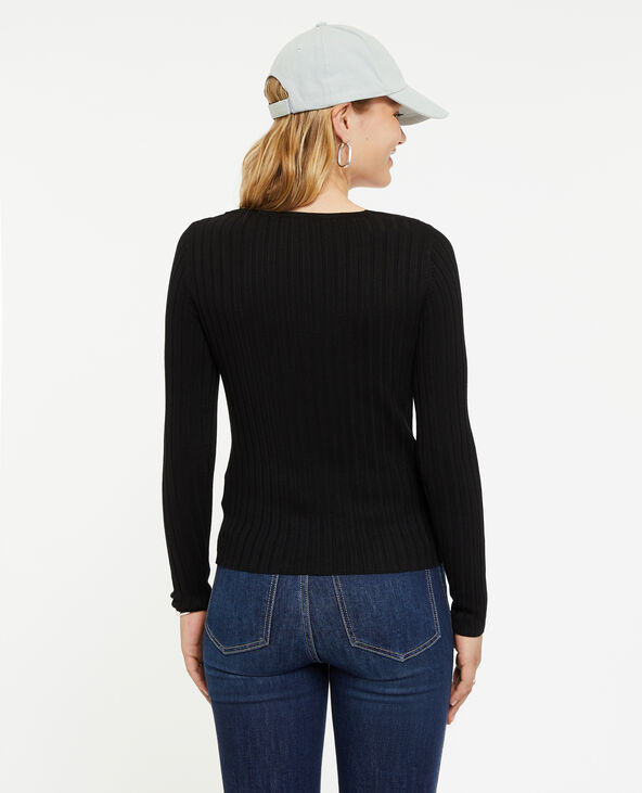 Pull col V en maille côtes plates noir - Pimkie