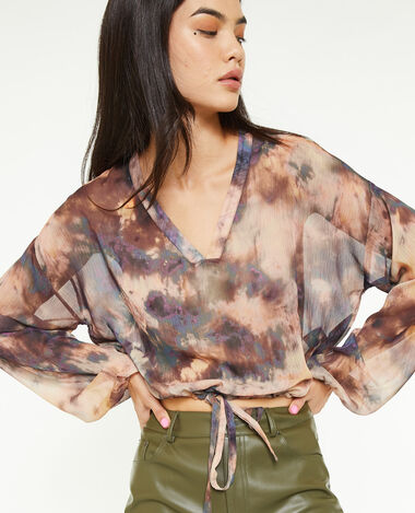 Blouse ample et transparente col V orange - Pimkie