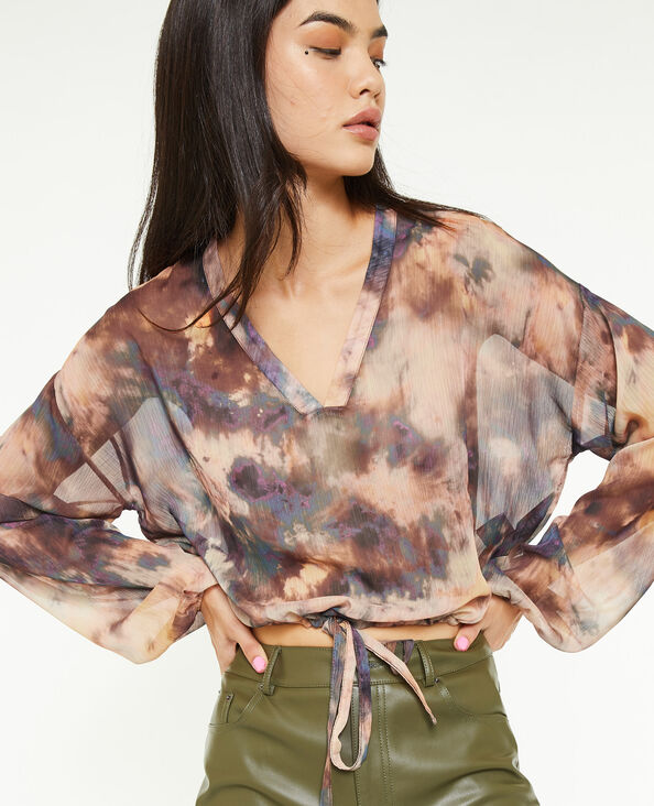 Blouse ample et transparente col V orange - Pimkie