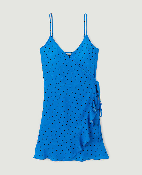 Robe courte portefeuille avec volants bleu - Pimkie