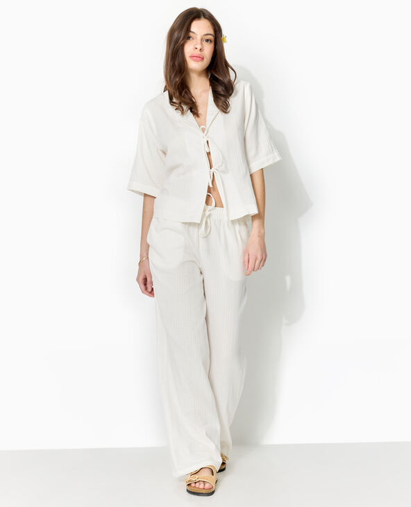 Pantalon droit en tissu effet quadrillé blanc - Pimkie