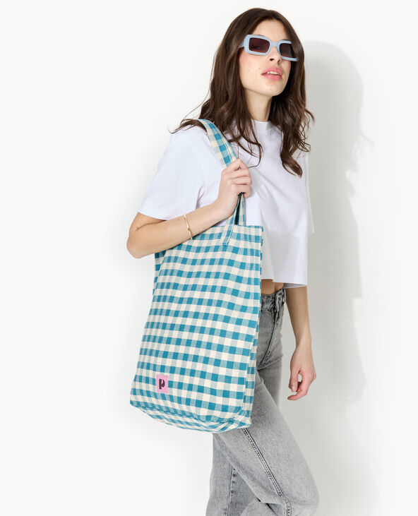 Grand totebag en tissu épais motif vichy bleu marine - Pimkie