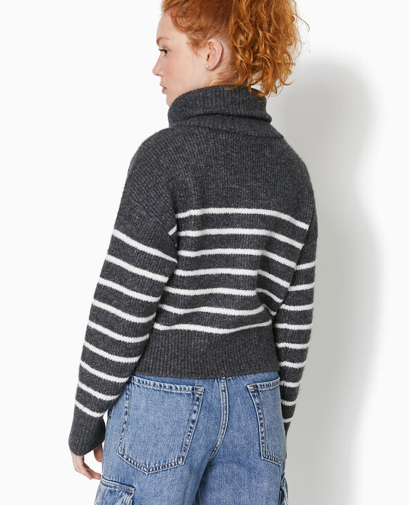 Gilet zippé rayé avec grand col maille côtelée gris foncé - Pimkie
