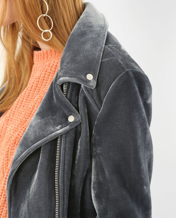 Veste biker effet velours gris foncé - Pimkie