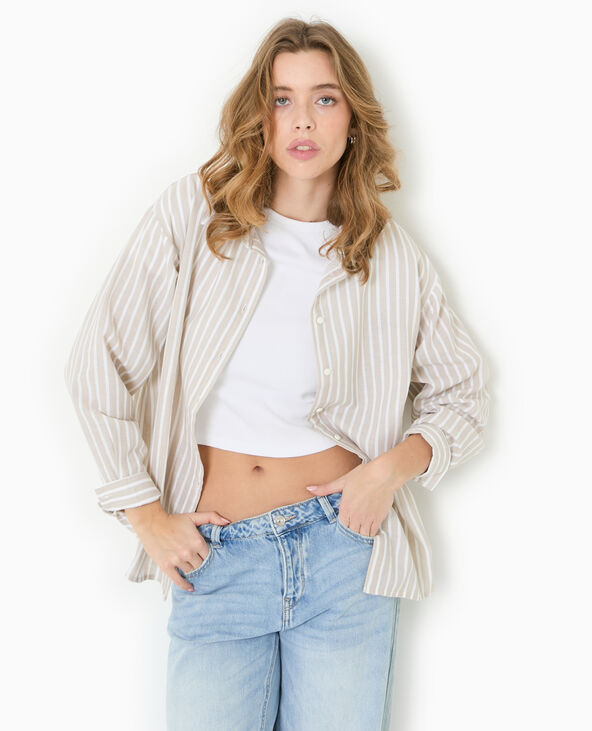 Chemise oversize avec lin motif rayures beige - Pimkie