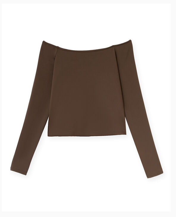Top manches longues encolure Bardot marron - Pimkie