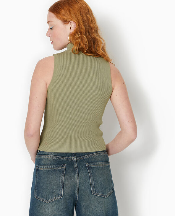 Pull sans manches en maille côtelée vert kaki - Pimkie