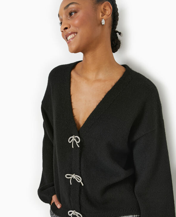 Pull effet gilet avec nœuds à strass noir - Pimkie