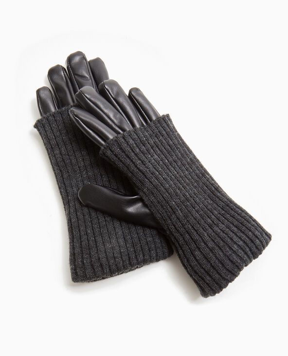 Gants en simili cuir et maille noir - Pimkie