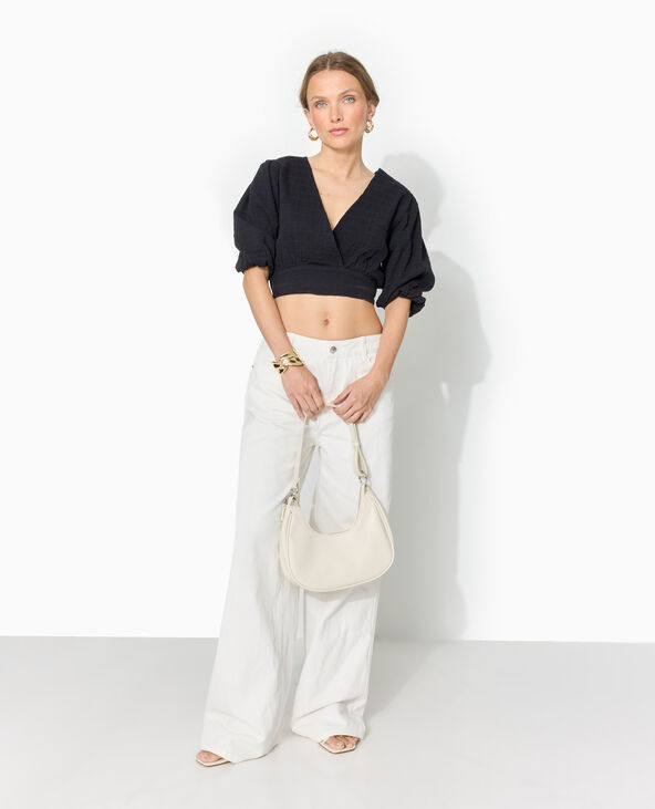 Blouse courte encolure V croisée noir - Pimkie