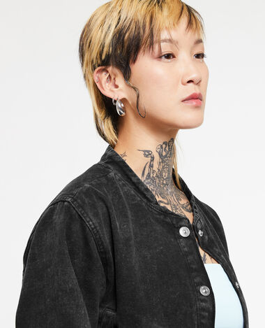Bomber court en toile denim noir - Pimkie