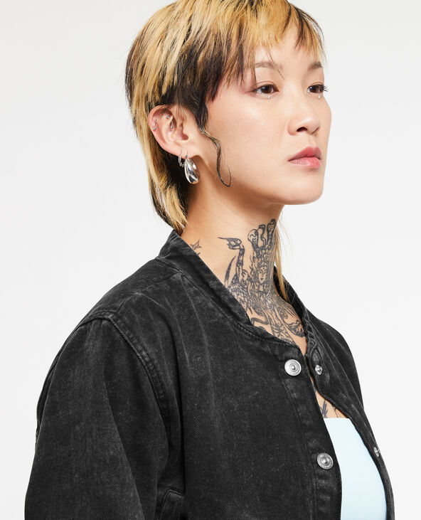 Bomber court en toile denim noir - Pimkie