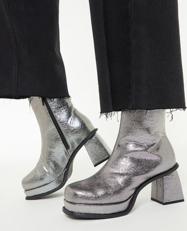 Boots plateformes en tissu argenté - Pimkie