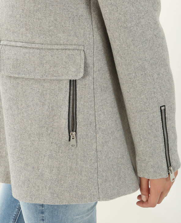 Caban avec fausse fourrure gris chiné - Pimkie