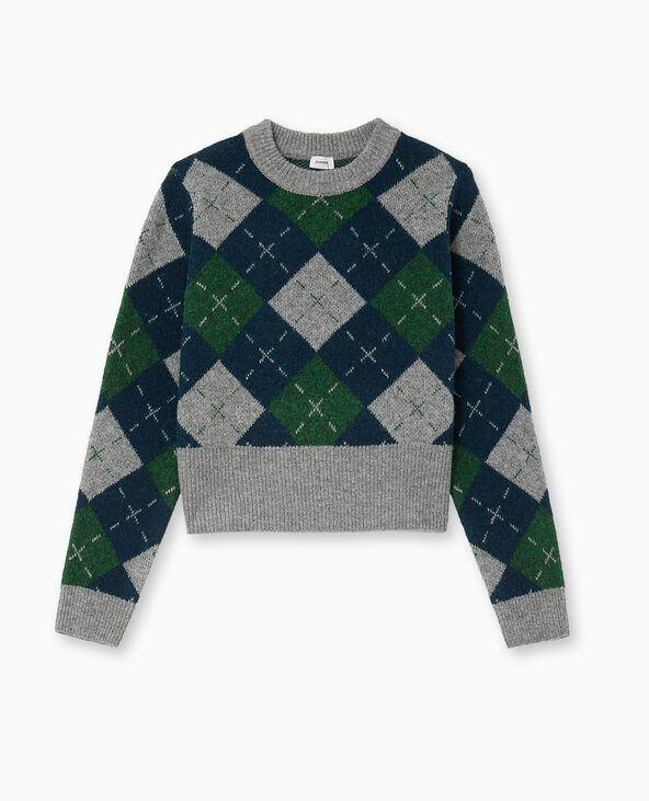 Pull court motif losanges gris chiné - Pimkie