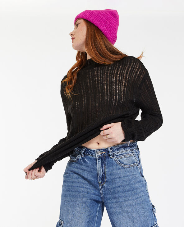 Pull col montant en maille ajourée noir - Pimkie