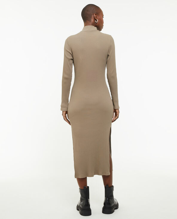 Robe midi moulante en maille côtelée taupe - Pimkie