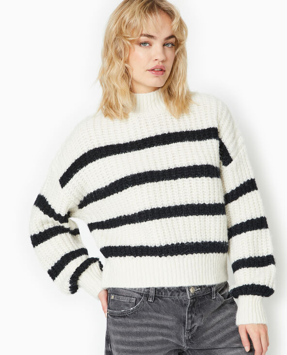 Pull grosse maille avec rayures blanc - Pimkie