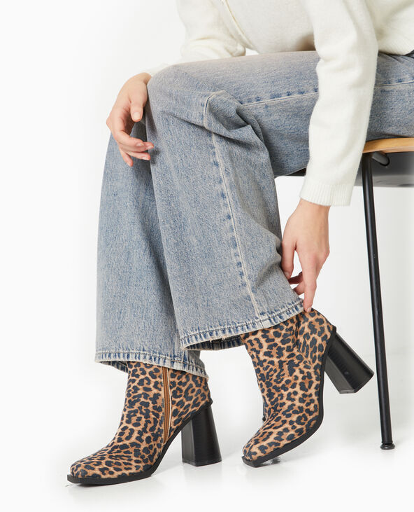 Boots à talons bouts carrés motif léopard beige - Pimkie