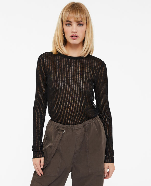 Top manches longues maille côtelée transparente noir - Pimkie