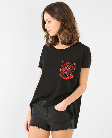 T-shirt brodé noir - Pimkie