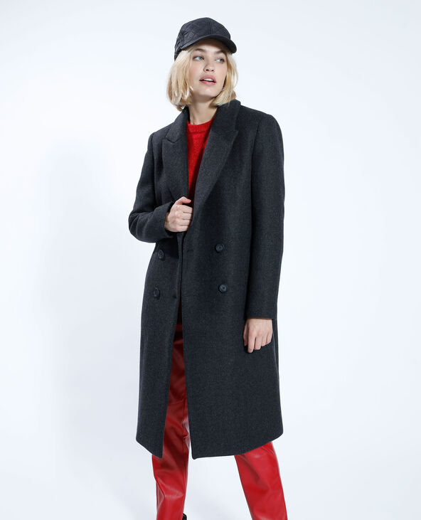 Manteau long avec 50% de laine gris foncé - Pimkie