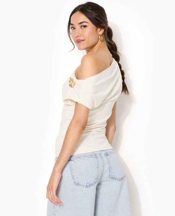 Top sans manches avec effet drapé et détail bijou écru - Pimkie