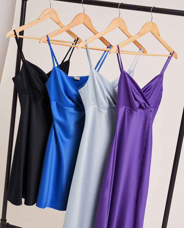 Robe courte cache-cœur en satin noir - Pimkie