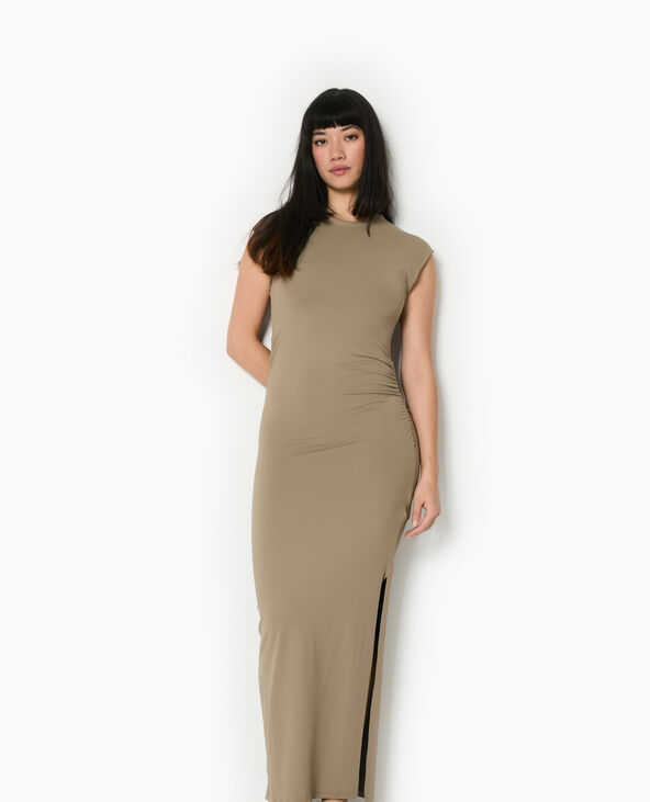 Robe longue sans manches avec fronces vert kaki - Pimkie