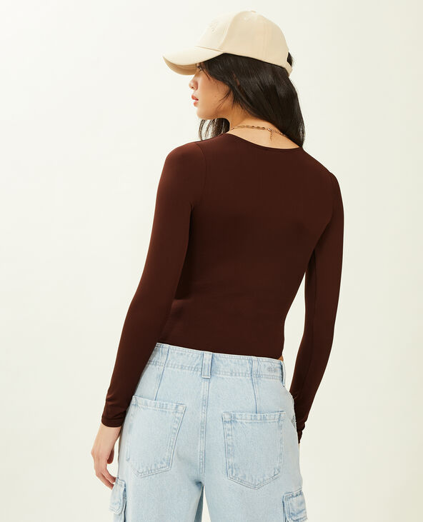 Body manches longues col V marron - Pimkie