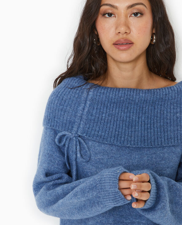 Pull oversize avec encolure Bardot et lien coulissé bleu - Pimkie