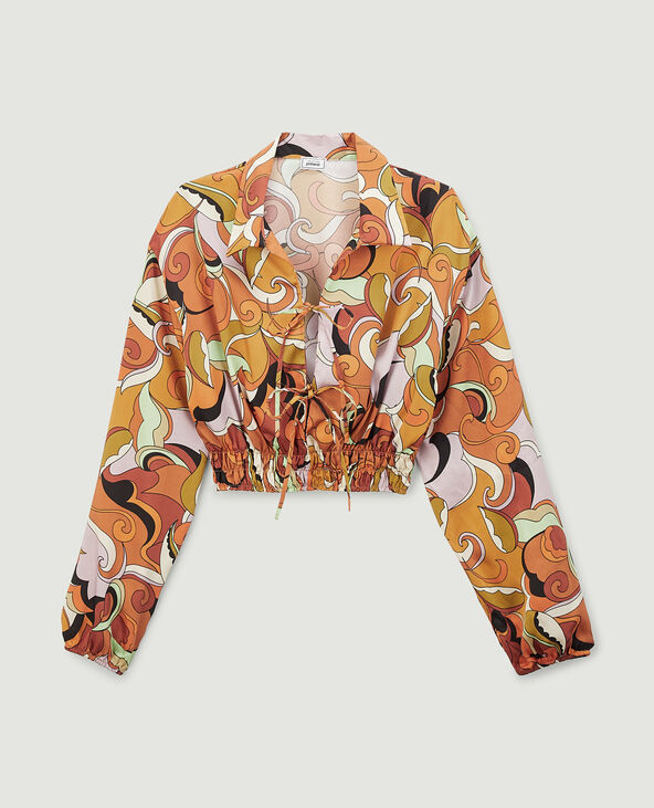 Blouse courte avec nouettes marron - Pimkie