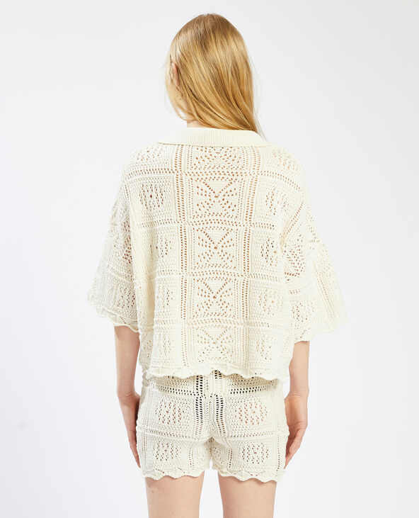 Haut à manches courtes en crochet blanc - Pimkie