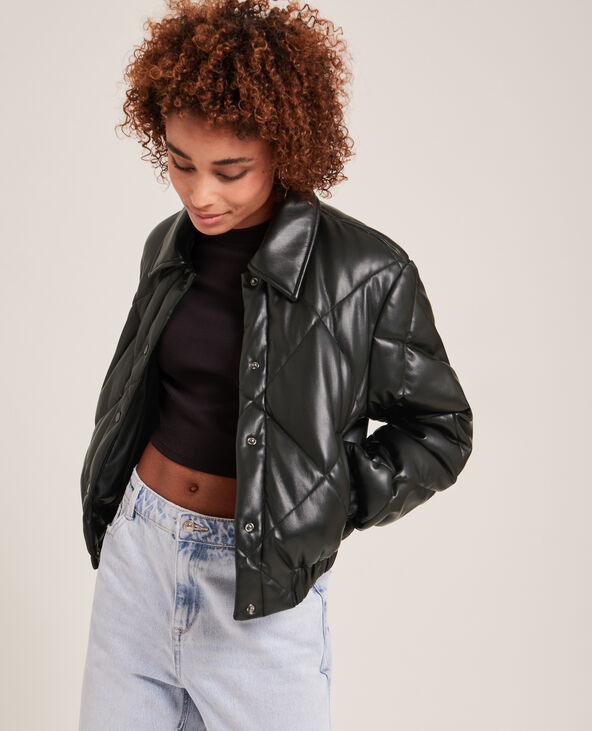 Doudoune matelassée simili cuir noir - Pimkie