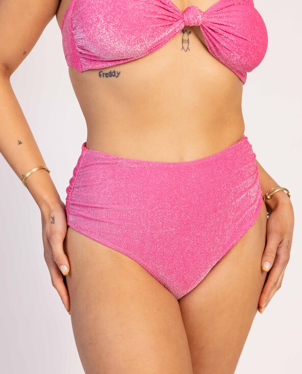 Bas de maillot culotte haute avec fronces rose - Pimkie