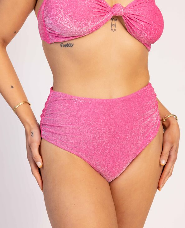 Bas de maillot culotte haute avec fronces rose - Pimkie