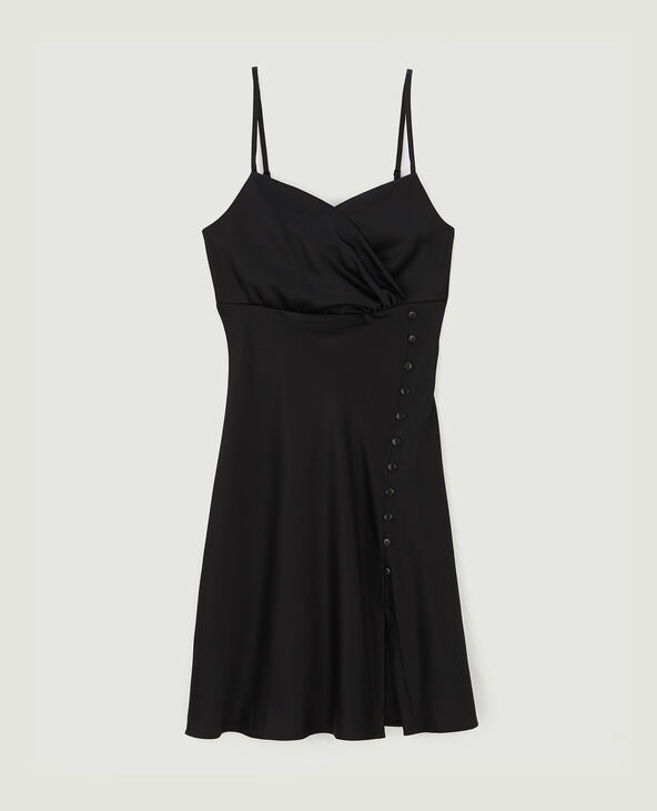 Robe courte cache-cœur en satin noir - Pimkie