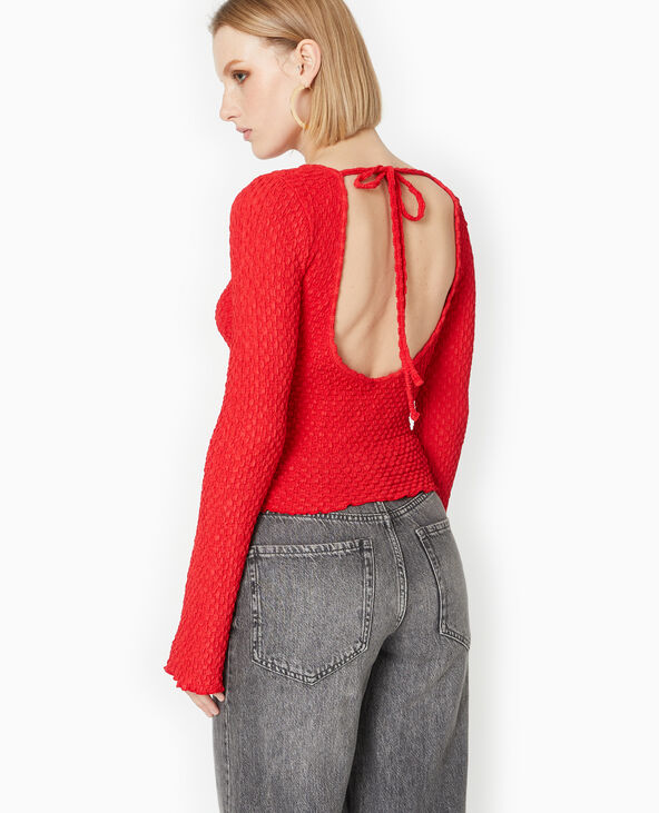 Top dos-nu manches flare en maille texturée rouge - Pimkie