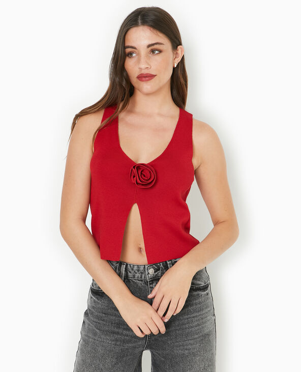 Top sans manches en maille avec fleur rouge - Pimkie