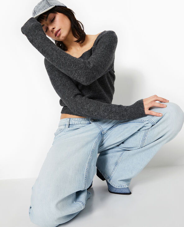 Pull en maille encolure carrée gris foncé - Pimkie